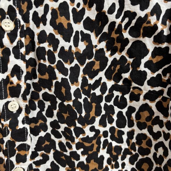 J Crew Womens Linen Cotton Leopard Print Slim Perfect Shirt Size XS Button - Picture 6 of 12